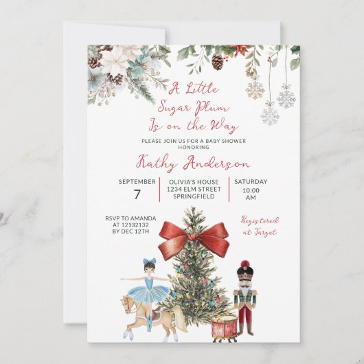 Kerst Notenkraker Winter Bloemen Baby Shower Kaart (Voorkant)