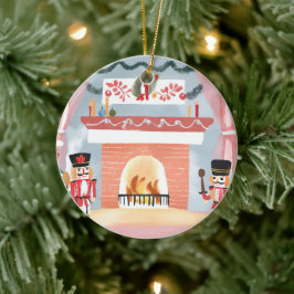 Kerst Notenkrakers Haard | Blij Aquarel Keramisch Ornament