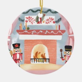 Kerst Notenkrakers Haard | Blij Aquarel Keramisch Ornament