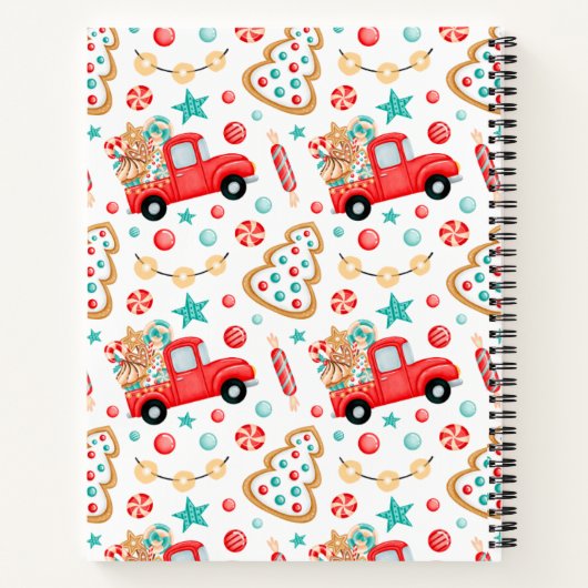 Kerst notitieboek versierd met geschenken en snoep (Achterkant)