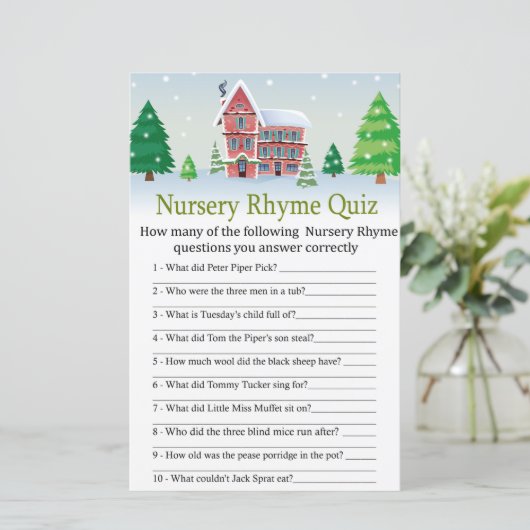 kerst Nursery Rhyme Quiz baby shower game (Staand voorkant)