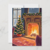 Kerst ochtend open haard feestdagenkaart (Voorkant)