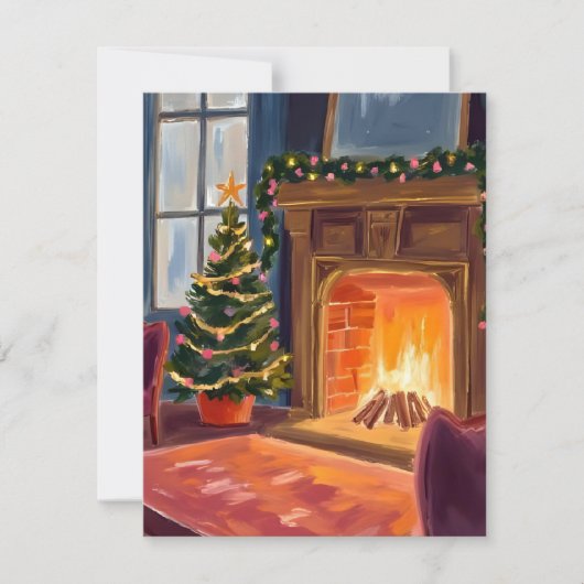 Kerst ochtend open haard feestdagenkaart (Voorkant)