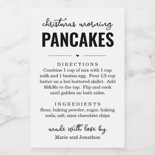 Kerst Ochtend Pannenkoek Mix in een Jar Gift Label Voedselcontainer Etiket (Enkel label)