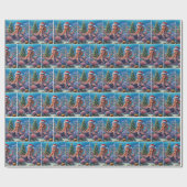 Kerst-octopus draagt een kerstmuts cadeaupapier (Vlak)