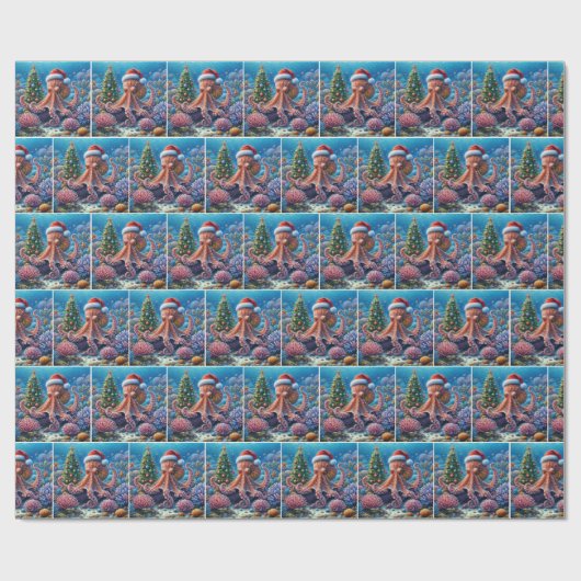 Kerst-octopus draagt een kerstmuts cadeaupapier (Vlak)