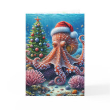 Kerst-octopus draagt een kerstmuts