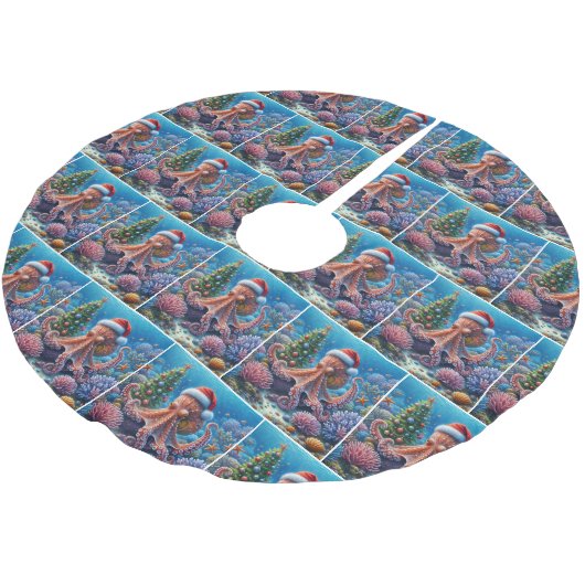 Kerst-octopus draagt een kerstmuts kerstboom rok (Gekanteld)