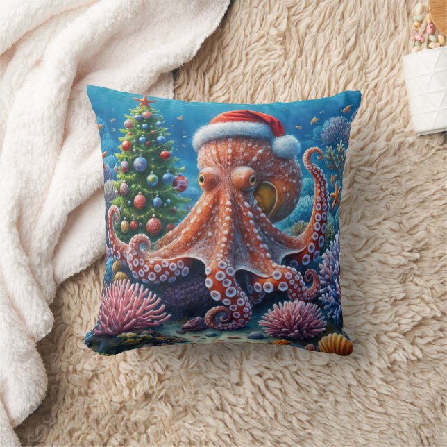 Kerst-octopus draagt een kerstmuts kussen (Deken)