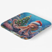 Kerst-octopus draagt een kerstmuts papieren bordje (Gebogen)