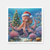 Kerst-octopus draagt een kerstmuts servet (Voorkant)