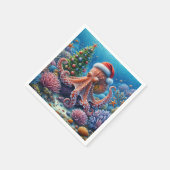 Kerst-octopus draagt een kerstmuts servet (Hoek)