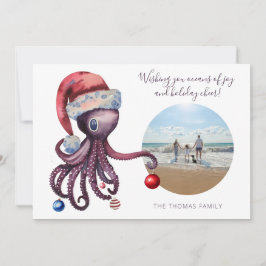 Kerst Octopus in Santa Hat Nautisch Afbeelding Feestdagenkaart