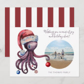 Kerst Octopus in Santa Hat Nautisch Afbeelding Feestdagenkaart (Voorkant / Achterkant)