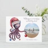 Kerst Octopus in Santa Hat Nautisch Afbeelding Feestdagenkaart (Staand voorkant)