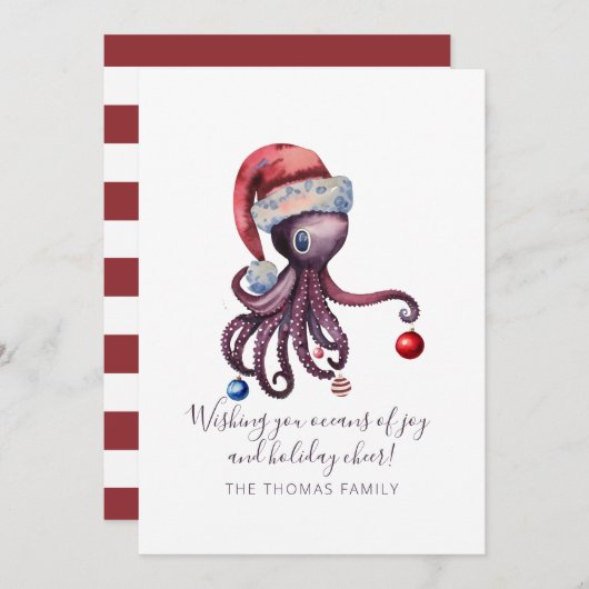 Kerst Octopus in Santa Hat Uniek Nautisch Zee Feestdagenkaart (Voorkant / Achterkant)