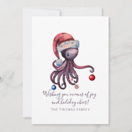 Kerst Octopus in Santa Hat Uniek Nautisch Zee Feestdagenkaart