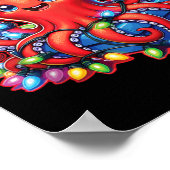 Kerst octopus met kerstmuts en vakantielichtje poster (Hoek)