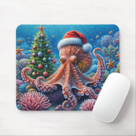 Kerst octopus met kerstmuts muismat