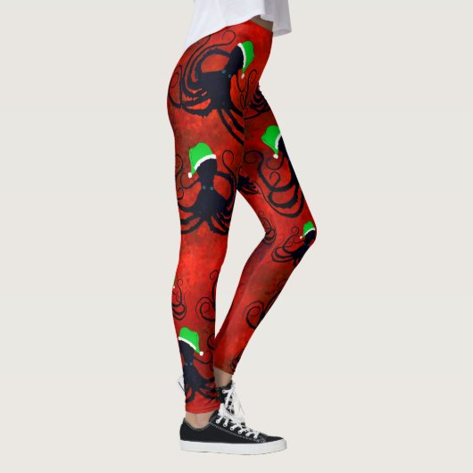 Kerst Octopus op rood - Leggings (Rechts)