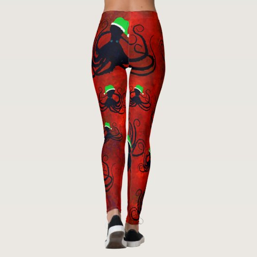 Kerst Octopus op rood - Leggings (Achterkant)