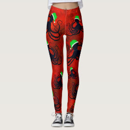 Kerst Octopus op rood - Leggings