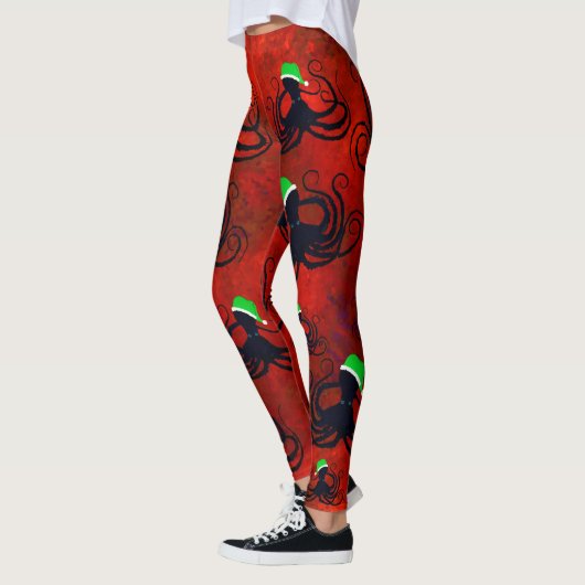 Kerst Octopus op rood - Leggings (Links)