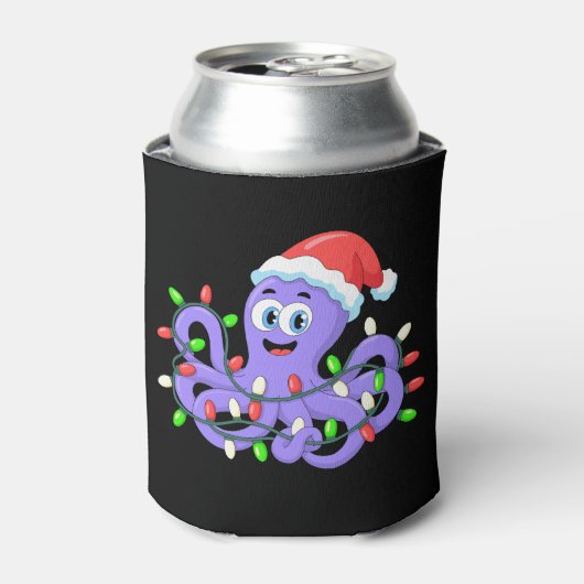Kerst Octopus Sinterklaas Hoed Lichten Tentakels X Blikjeskoeler (Blikje Voorkant)