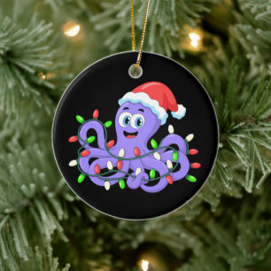 Kerst Octopus Sinterklaas Hoed Lichten Tentakels X Keramisch Ornament
