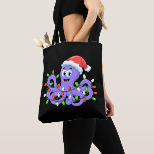 Kerst Octopus Sinterklaas Hoed Lichten Tentakels X Tote Bag