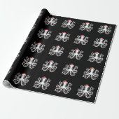 Kerst Octopus Sinterklaas Hoed Lichten Xmas Feestd Cadeaupapier (Uitgerold)