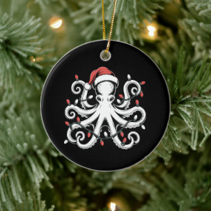 Kerst Octopus Sinterklaas Hoed Lichtjes Kerstmis V Keramisch Ornament