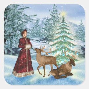 Kerst of Yule Victoriaans Winter Scene Stickers