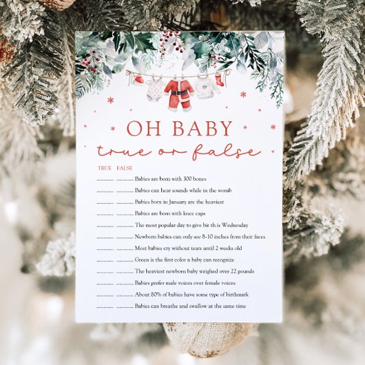 Kerst Oh Baby Waar of Vals Baby shower Spel Kaart