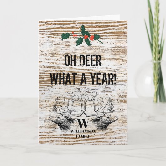 Kerst Oh Deer Wat een jaar kerstmonogram Feestdagen Kaart (Voorkant)