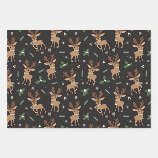 Kerst Oh Herten Rendier Santa Hat Sneeuwzwart Inpakpapier Vel (Voorkant)