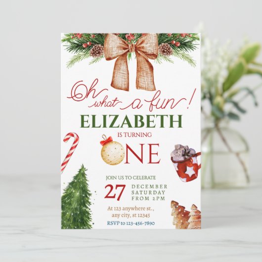 Kerst Oh wat een leuke eerste verjaardag uitnodigi Kaart (Staand voorkant)