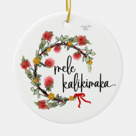 Kerst 'Ohi'a Lehua krans porselein ornament