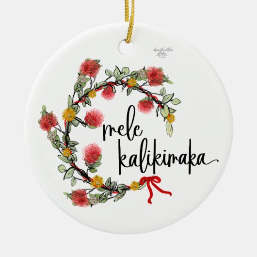 Kerst 'Ohi'a Lehua krans porselein ornament (Voorkant)