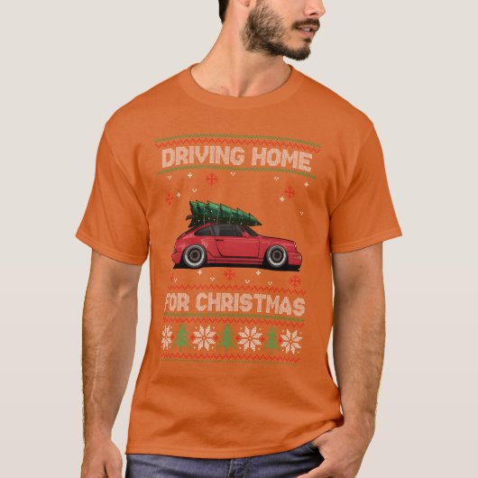 Kerst oldtimer auto kerst lelijke trui retro t-shirt (Voorkant)