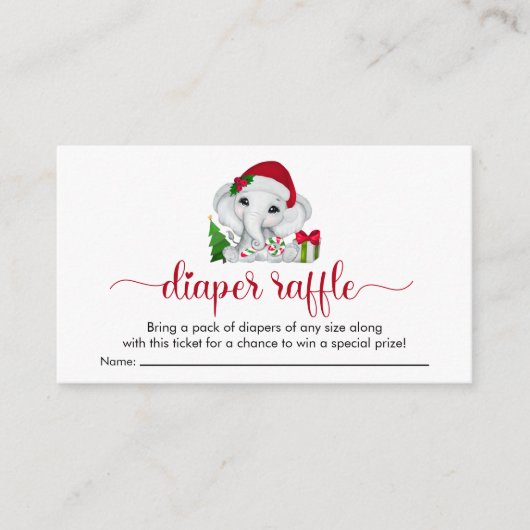 Kerst Olifant Baby Meisje Douche Luier Raffle Informatiekaartje (Voorkant)