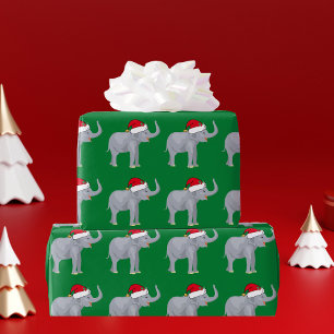 Kerst Olifant in Santa Hat Groen Cadeaupapier