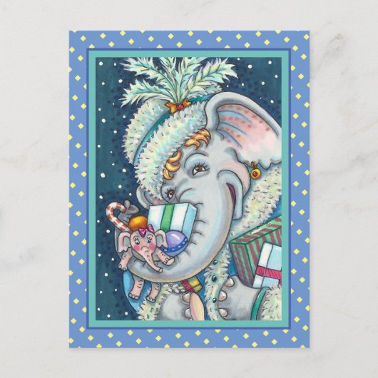 KERST OLIFANT, KRONKELIG VAN GESCHENKEN & GOEDE JU FEESTDAGENKAART (Voorkant)