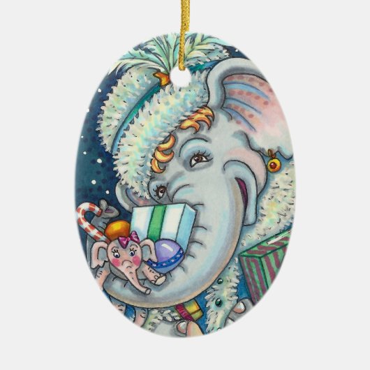 KERST OLIFANT, KRONKELIG VAN GESCHENKEN & GOEDE JU KERAMISCH ORNAMENT (Voorkant)