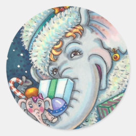 KERST OLIFANT, KRONKELIG VAN GESCHENKEN & GOEDE JU RONDE STICKER