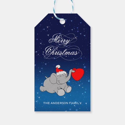 Kerst olifant met geschenken cadeaulabel (Achterkant)