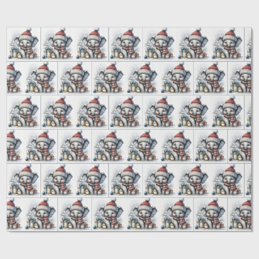 Kerst olifant met geschenken cadeaupapier (Vlak)