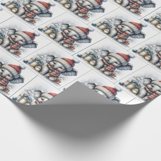 Kerst olifant met geschenken cadeaupapier (Hoek)