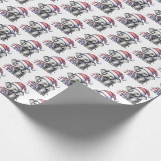 Kerst olifant met geschenken cadeaupapier (Hoek)