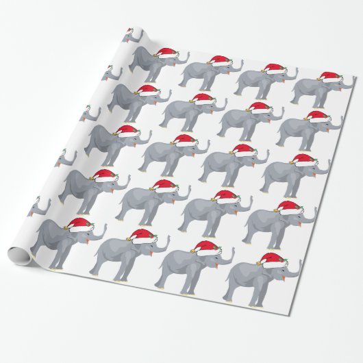 Kerst Olifant Santa Schattige Cadeaupapier (Uitgerold)